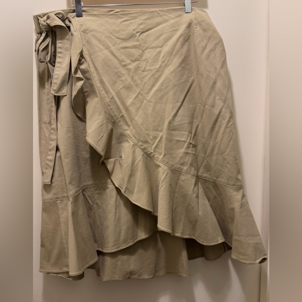 Lane Bryant Wrap Ruffle Midi Skirt in Khaki